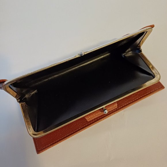 Vintage 1980s Genuine Leather Double Kiss Lock Brown Wallet Purse Made in Canada - Picture 6 of 11